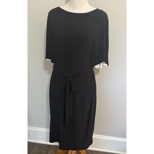 LRL Ralph Lauren Stretch Jersey Sheath Dress 14 Black White Split Flutter Sleeve